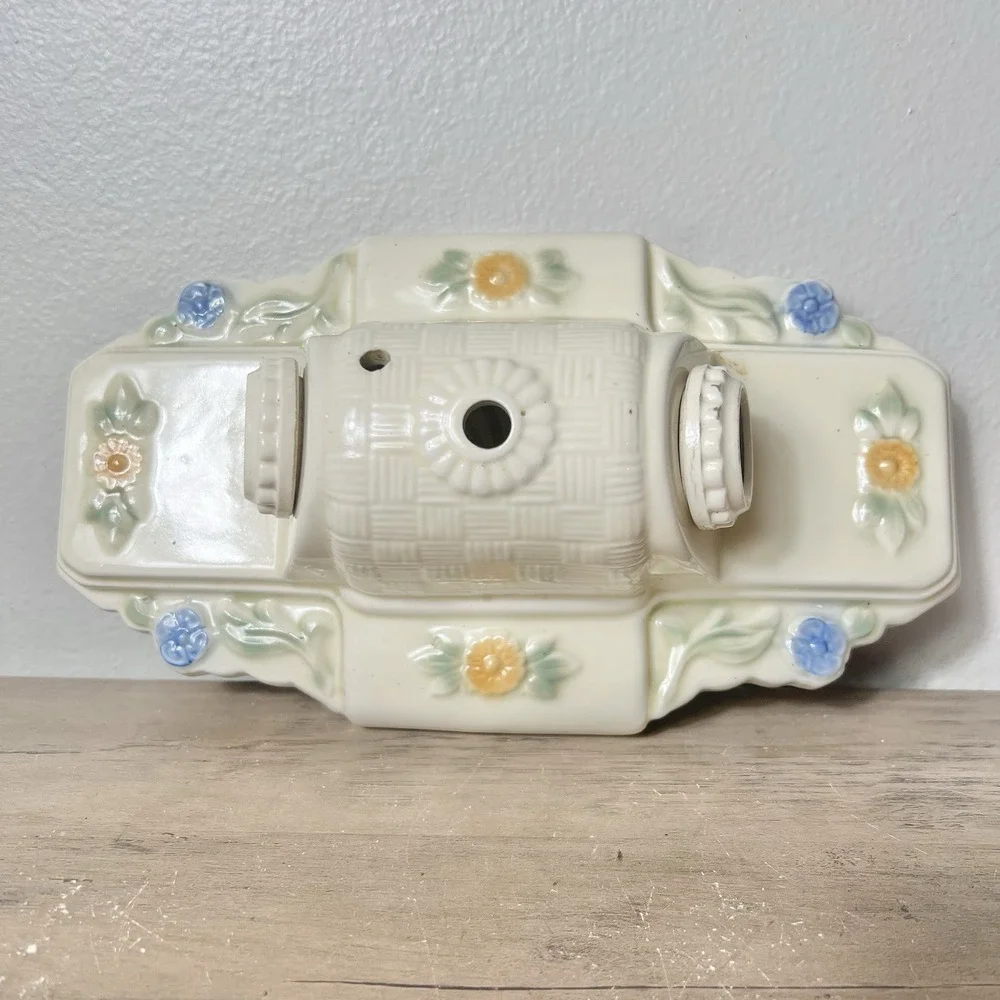 Porcelier Vintage Art Deco Floral Porcelain Ceiling Light Fixture 2-Light 1930s